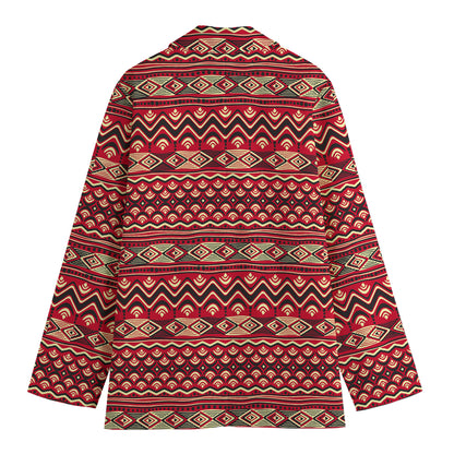 Red African Tribal Pattern Print Women's Cotton Blazer