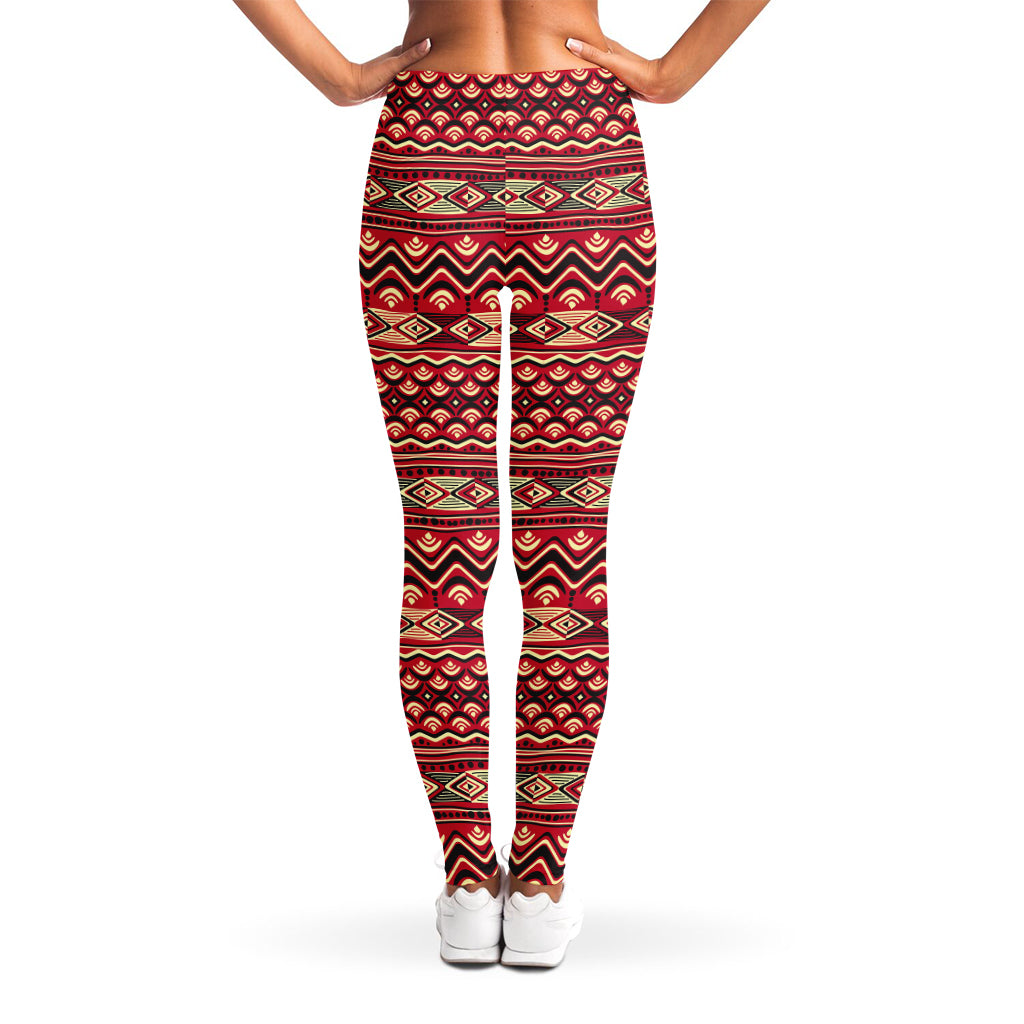 Red African Tribal Pattern Print Women's Leggings