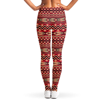 Red African Tribal Pattern Print Women's Leggings