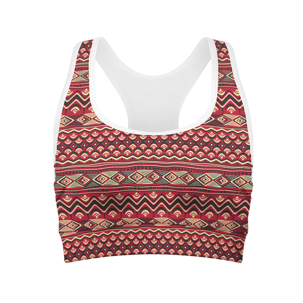 Red African Tribal Pattern Print Women's Sports Bra
