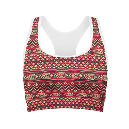 Red African Tribal Pattern Print Women's Sports Bra