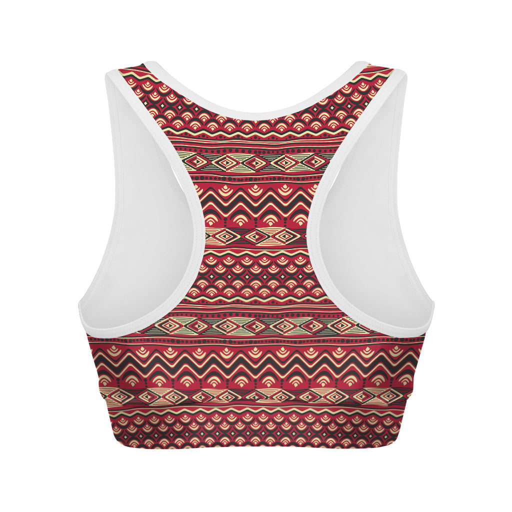 Red African Tribal Pattern Print Women's Sports Bra