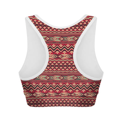 Red African Tribal Pattern Print Women's Sports Bra