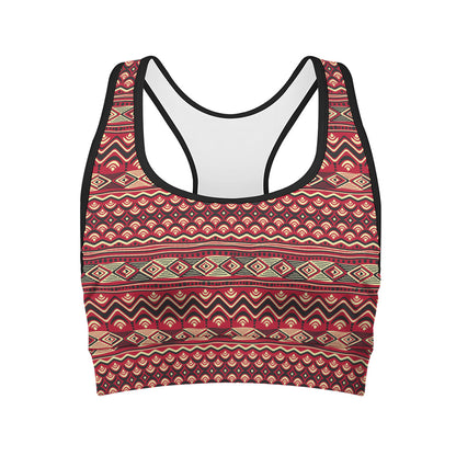 Red African Tribal Pattern Print Women's Sports Bra