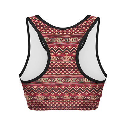 Red African Tribal Pattern Print Women's Sports Bra