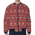 Red African Tribal Pattern Print Zip Sleeve Bomber Jacket
