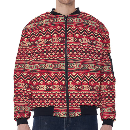 Red African Tribal Pattern Print Zip Sleeve Bomber Jacket