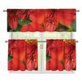 Red Alstroemeria Print 3 Piece Kitchen Curtains