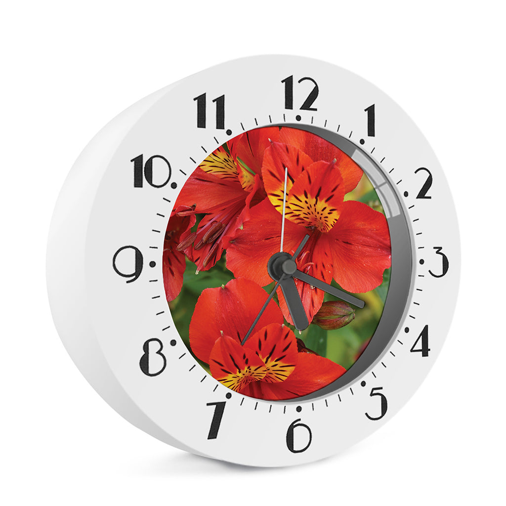 Red Alstroemeria Print Alarm Clock