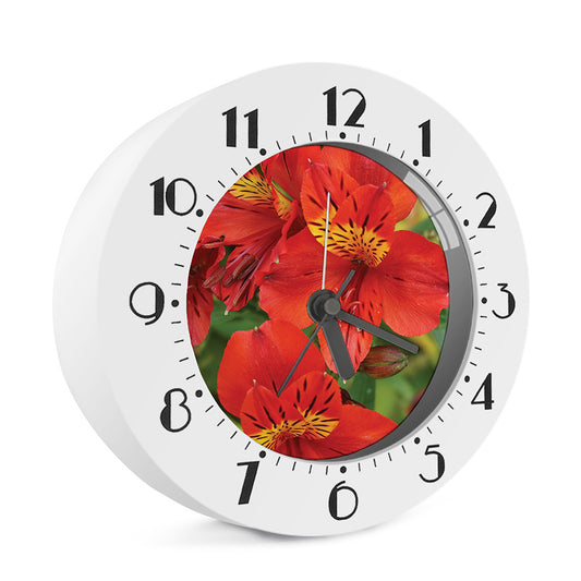 Red Alstroemeria Print Alarm Clock