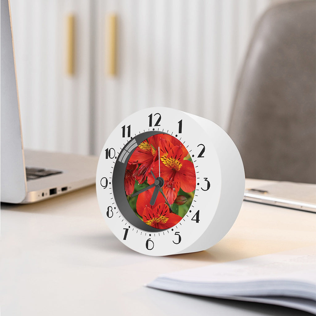 Red Alstroemeria Print Alarm Clock