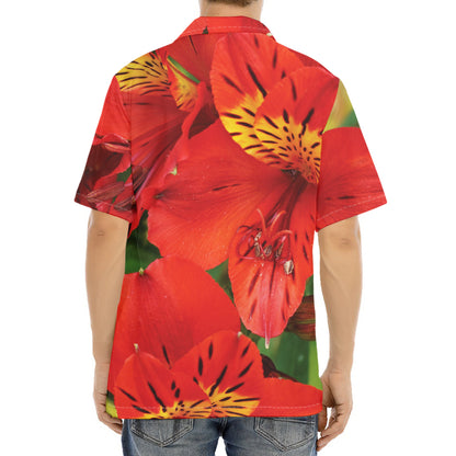 Red Alstroemeria Print Aloha Shirt