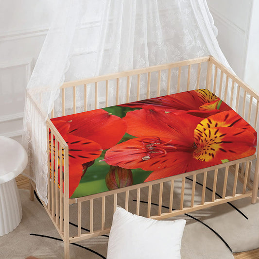 Red Alstroemeria Print Baby Crib Sheet