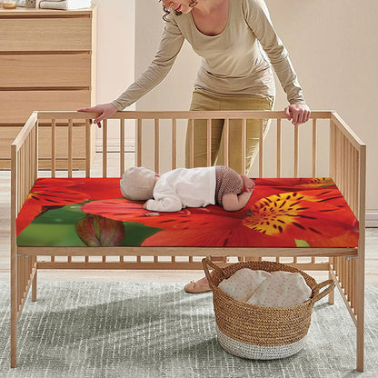Red Alstroemeria Print Baby Crib Sheet