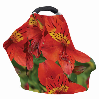 Red Alstroemeria Print Baby Seat Cover