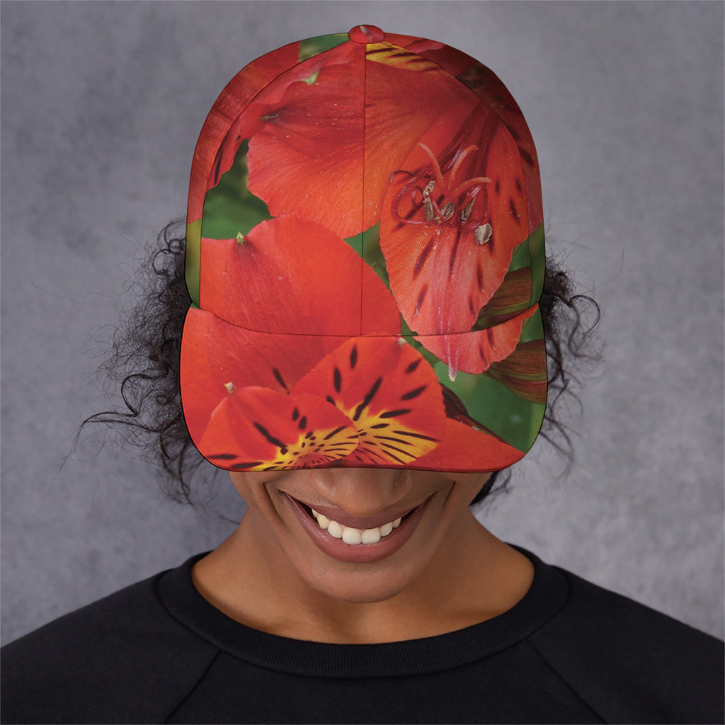 Red Alstroemeria Print Baseball Cap