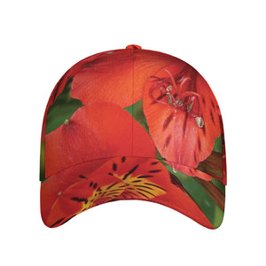 Red Alstroemeria Print Baseball Cap