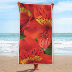 Red Alstroemeria Print Beach Towel