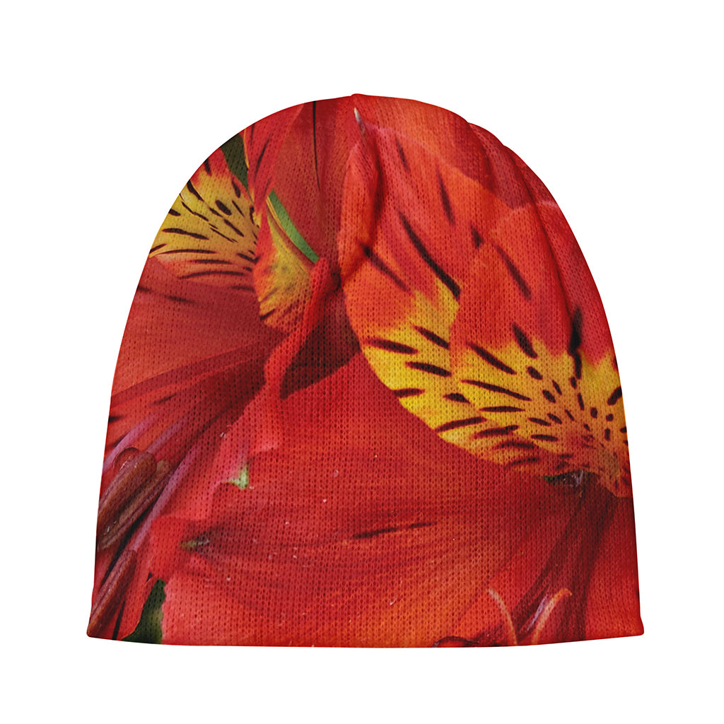 Red Alstroemeria Print Beanie