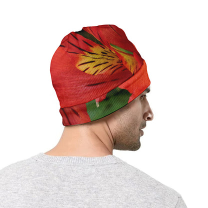Red Alstroemeria Print Beanie