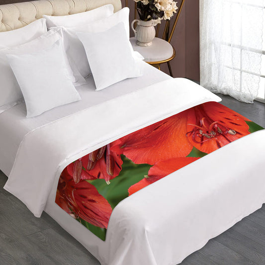 Red Alstroemeria Print Bed Runner