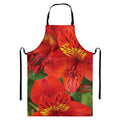 Red Alstroemeria Print Bib Apron With Pocket