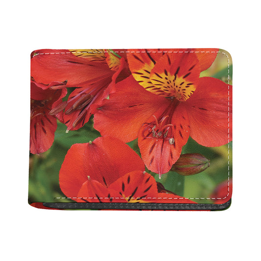 Red Alstroemeria Print Bifold Wallet