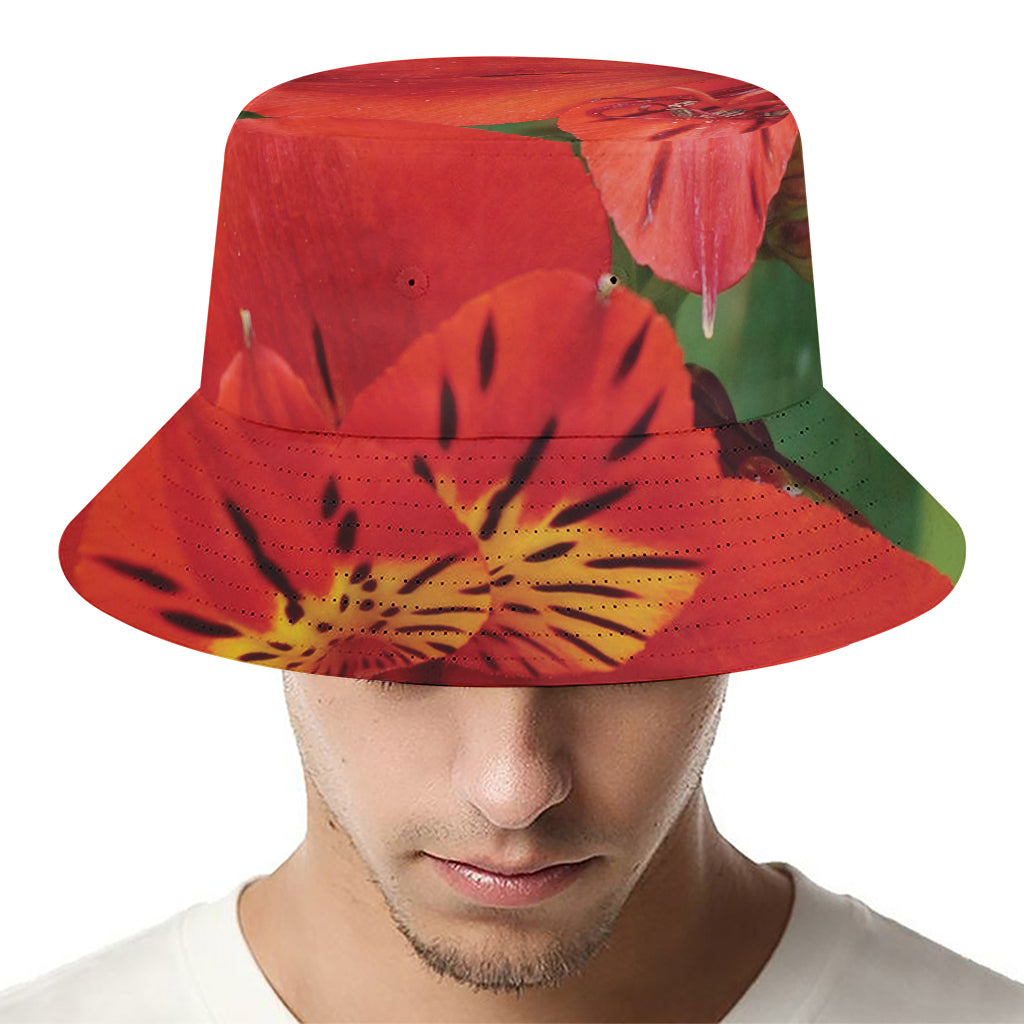 Red Alstroemeria Print Bucket Hat