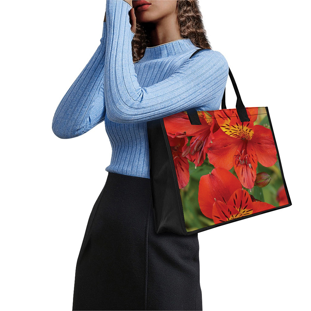 Red Alstroemeria Print Canvas Tote Bag