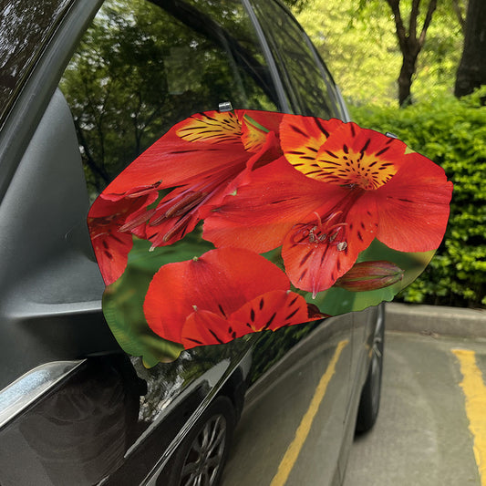 Red Alstroemeria Print Car Side Mirror Covers