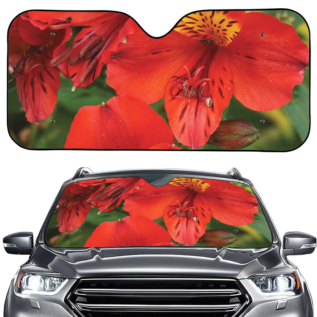 Red Alstroemeria Print Car Windshield Sun Shade