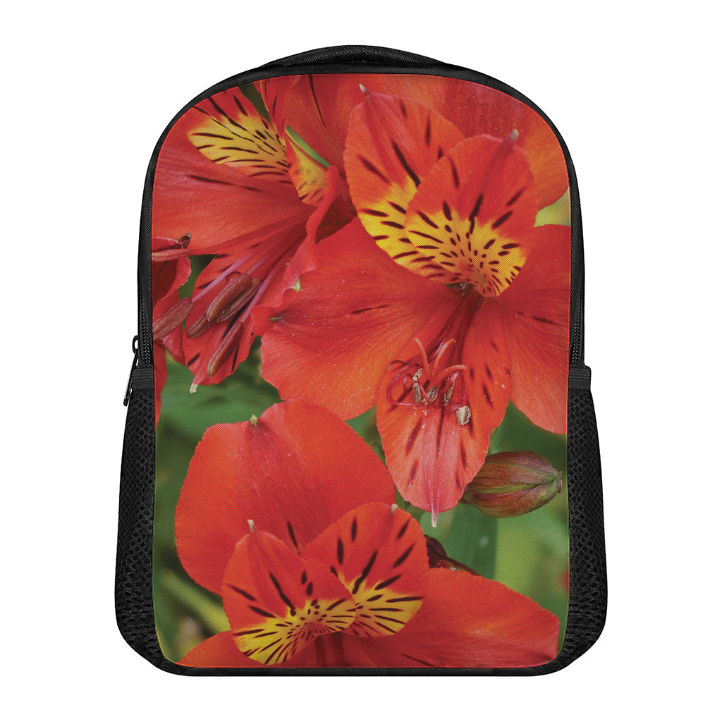 Red Alstroemeria Print Casual Backpack