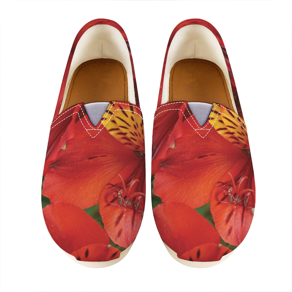 Red Alstroemeria Print Casual Shoes