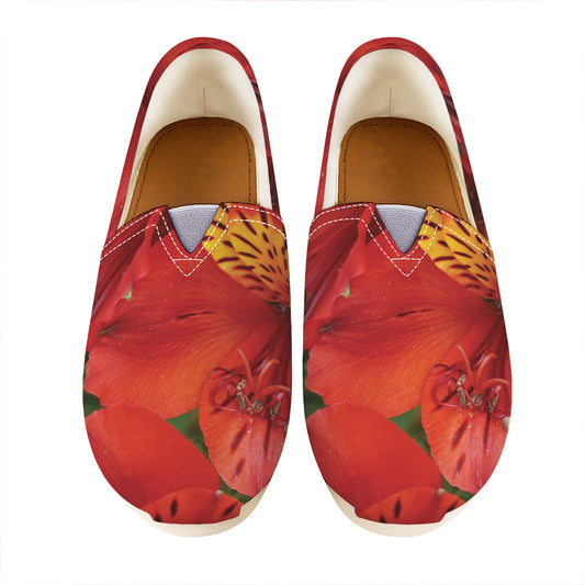 Red Alstroemeria Print Casual Shoes