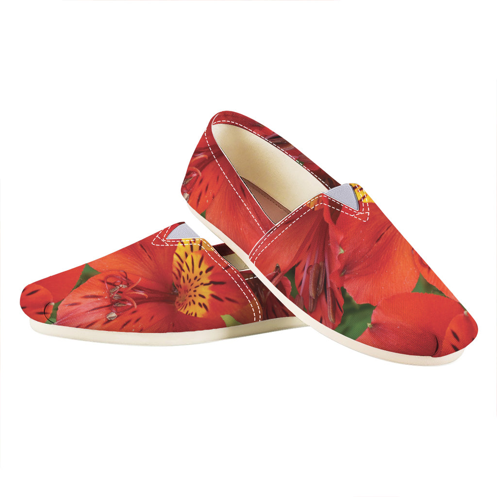 Red Alstroemeria Print Casual Shoes