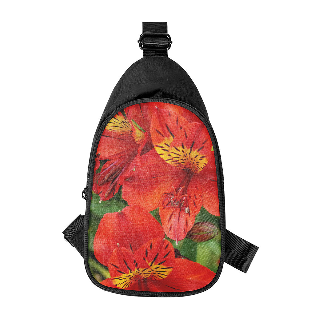 Red Alstroemeria Print Chest Bag