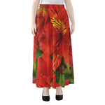 Red Alstroemeria Print Chiffon Maxi Skirt