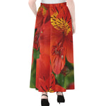 Red Alstroemeria Print Chiffon Maxi Skirt