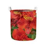 Red Alstroemeria Print Collapsible Laundry Basket