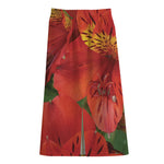 Red Alstroemeria Print Cotton Front Slit Maxi Skirt