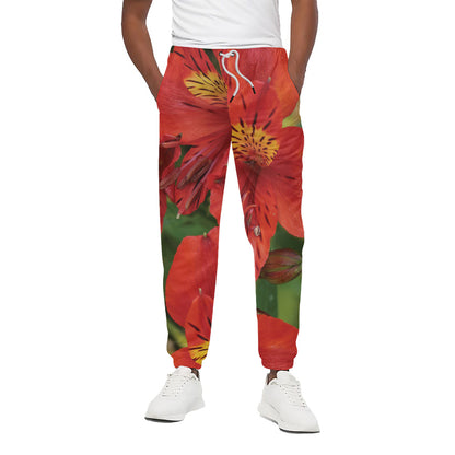 Red Alstroemeria Print Cotton Pants