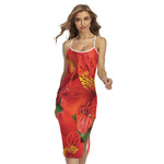 Red Alstroemeria Print Cross Back Cami Dress