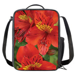 Red Alstroemeria Print Crossbody Lunch Bag