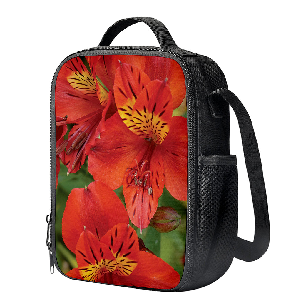 Red Alstroemeria Print Crossbody Lunch Bag