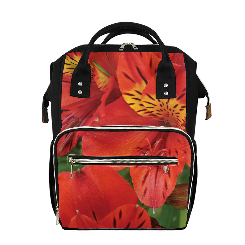 Red Alstroemeria Print Diaper Bag