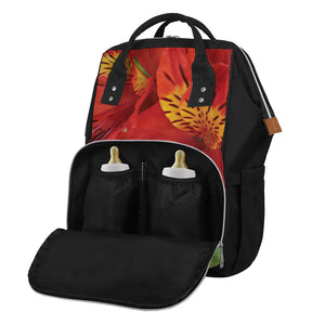 Red Alstroemeria Print Diaper Bag