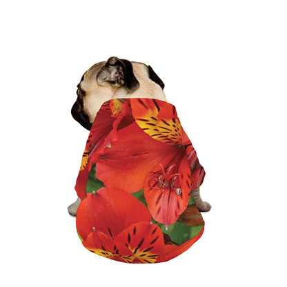 Red Alstroemeria Print Dog Zip Up Jacket