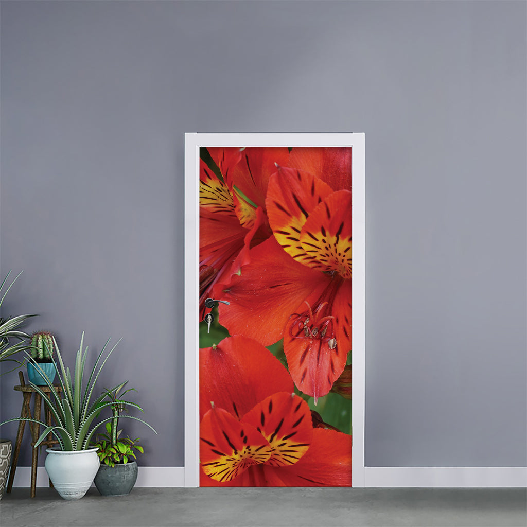 Red Alstroemeria Print Door Sticker