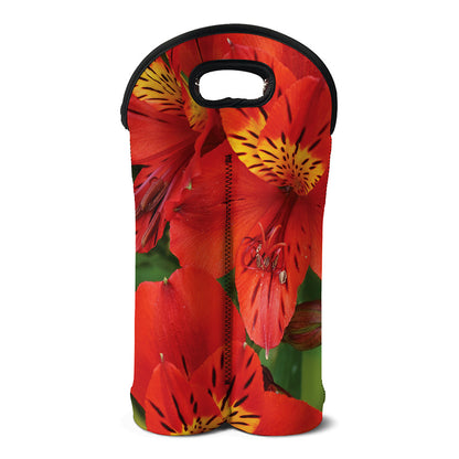 Red Alstroemeria Print Double Neoprene Wine Tote