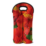Red Alstroemeria Print Double Neoprene Wine Tote